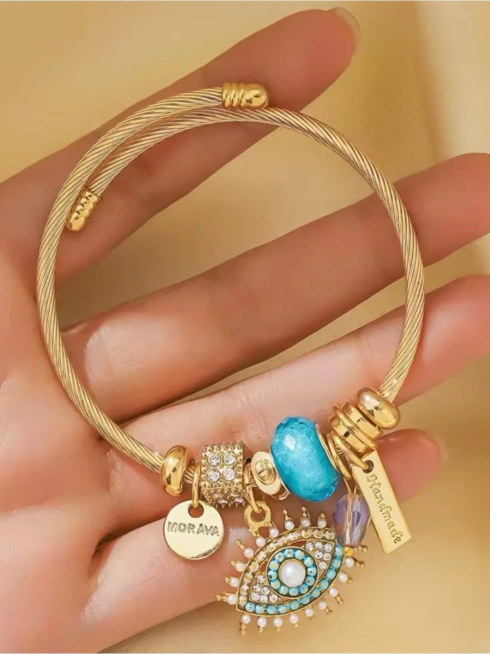 Gold Turquoise Evil Eye Charm Bracelet boho jewelry